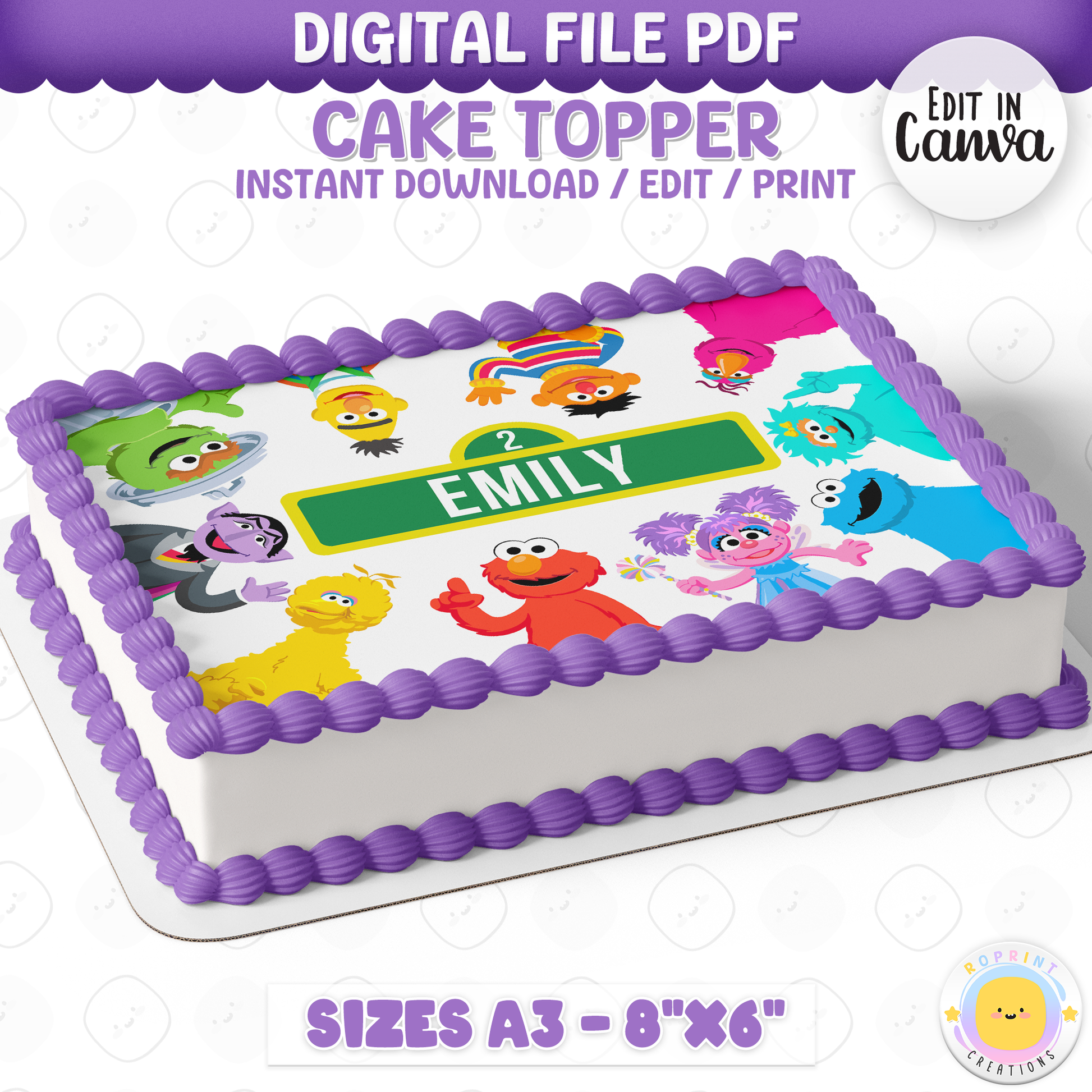 Make your little one’s birthday extra fun with this Sesame Street cake topper! Download, edit, and print to create a colorful and playful party cake decoration. 🎉🟢🟡