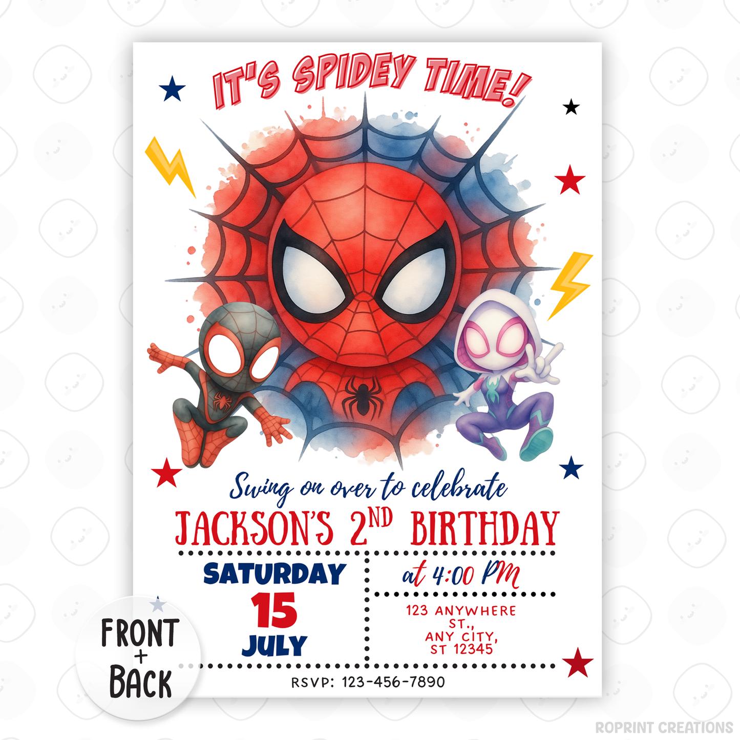 It’s Spidey Time! Join us for an action-packed celebration with this Spidey and Amazing Friends birthday invitation template. Easily edit your party details in Canva, then print or share digitally for the perfect superhero party!
