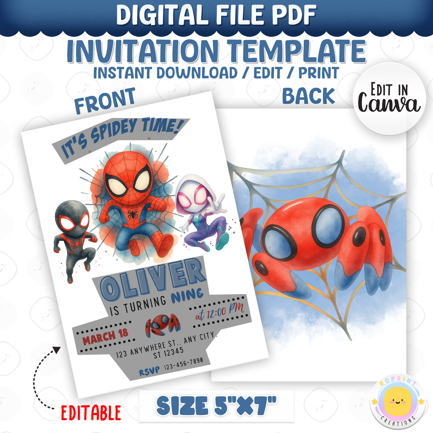 It’s Spidey Time! Celebrate your little hero with this fun Spidey and Amazing Friends birthday invitation template. Easily personalize your party details in Canva, then print or share digitally. Perfect for superhero birthday parties and Spidey fans!🕷️🎉