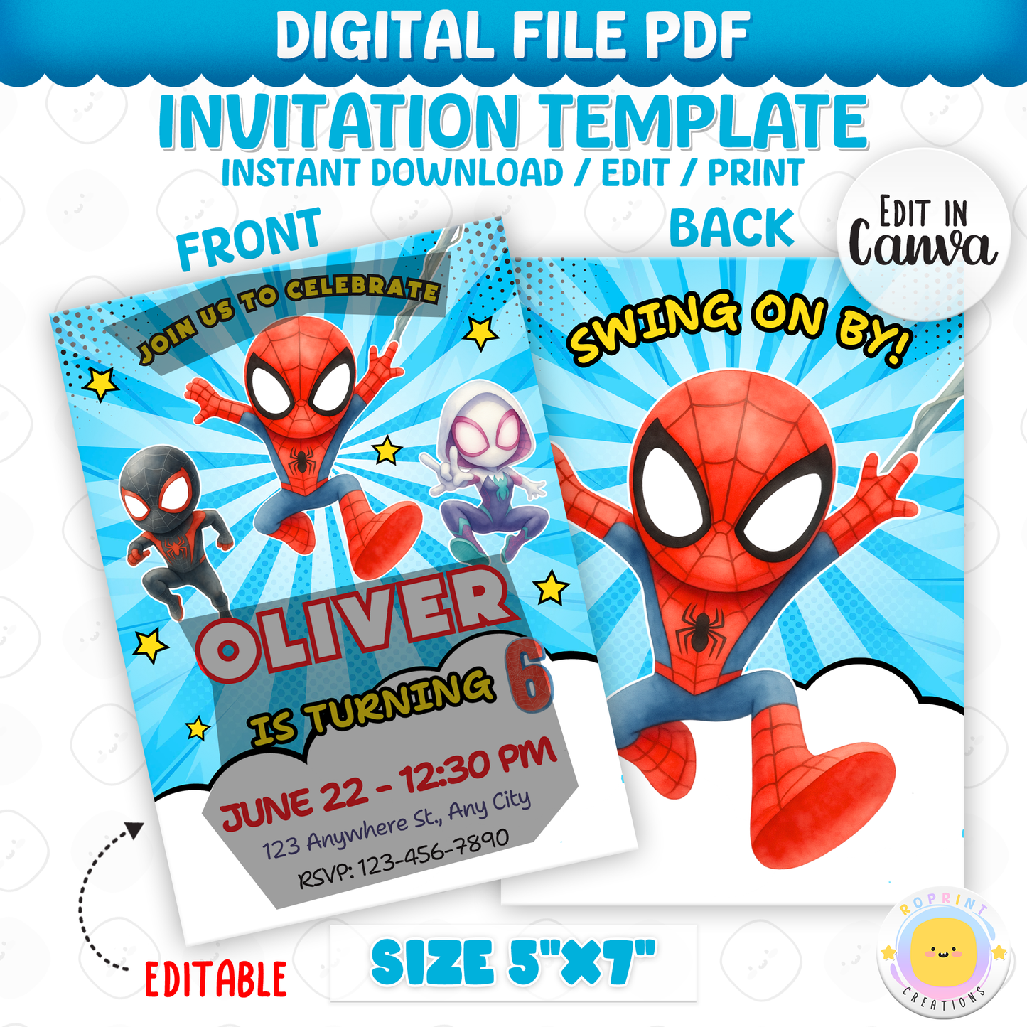 Join us to celebrate with this Spidey & His Amazing Friends birthday invitation template! Easily customize your party details in Canva, then print or share digitally with friends and family. Perfect for superhero-themed birthday parties and Spidey fans!