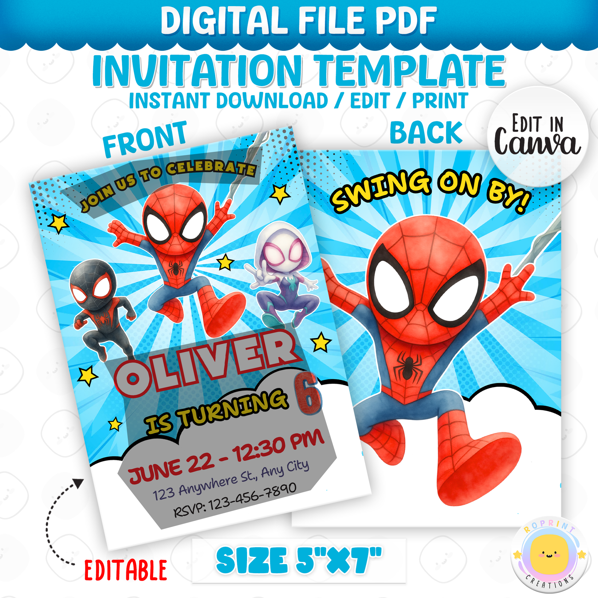 Join us to celebrate with this Spidey & His Amazing Friends birthday invitation template! Easily customize your party details in Canva, then print or share digitally with friends and family. Perfect for superhero-themed birthday parties and Spidey fans!