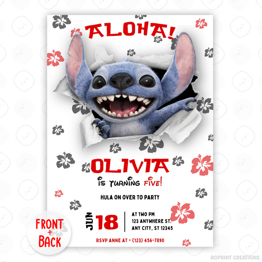 Celebrate with Stitch! This editable birthday invitation is easy to customize in Canva and perfect for printing or sharing digitally. Instant download.