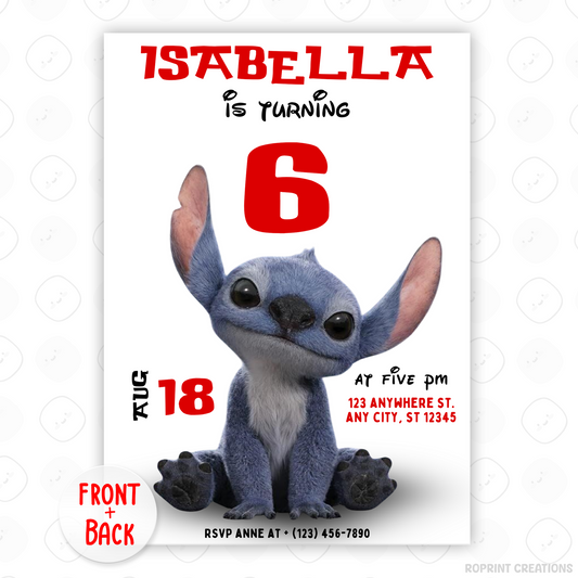Celebrate with Stitch! This editable birthday invitation is easy to customize in Canva and perfect for printing or sharing digitally. Instant download.