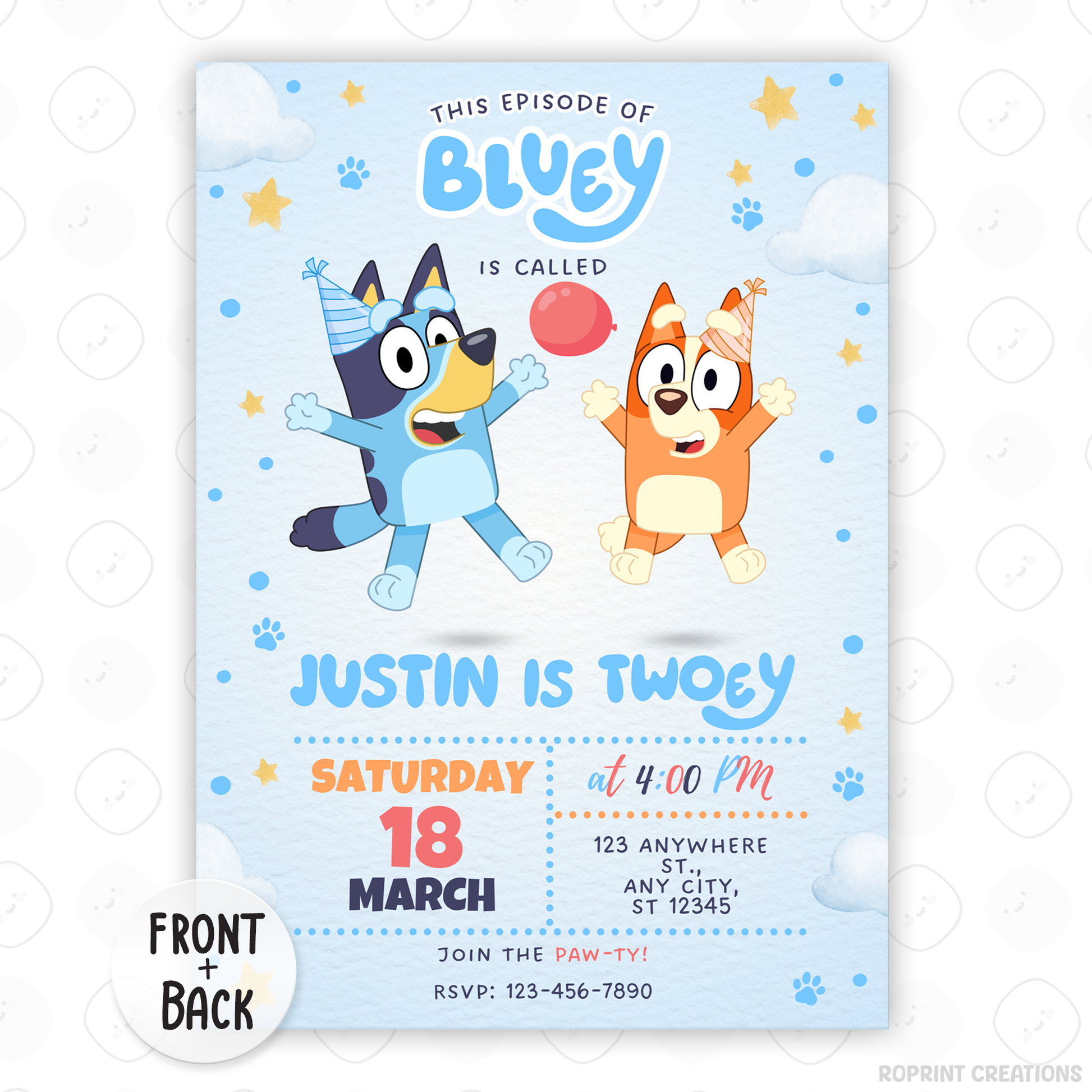 Make your little one’s celebration extra special with this “This Episode of Bluey is Called TWOEY” birthday invitation! Easily edit, download, and print or share digitally for a fun and memorable 2nd birthday party. 🎉💙