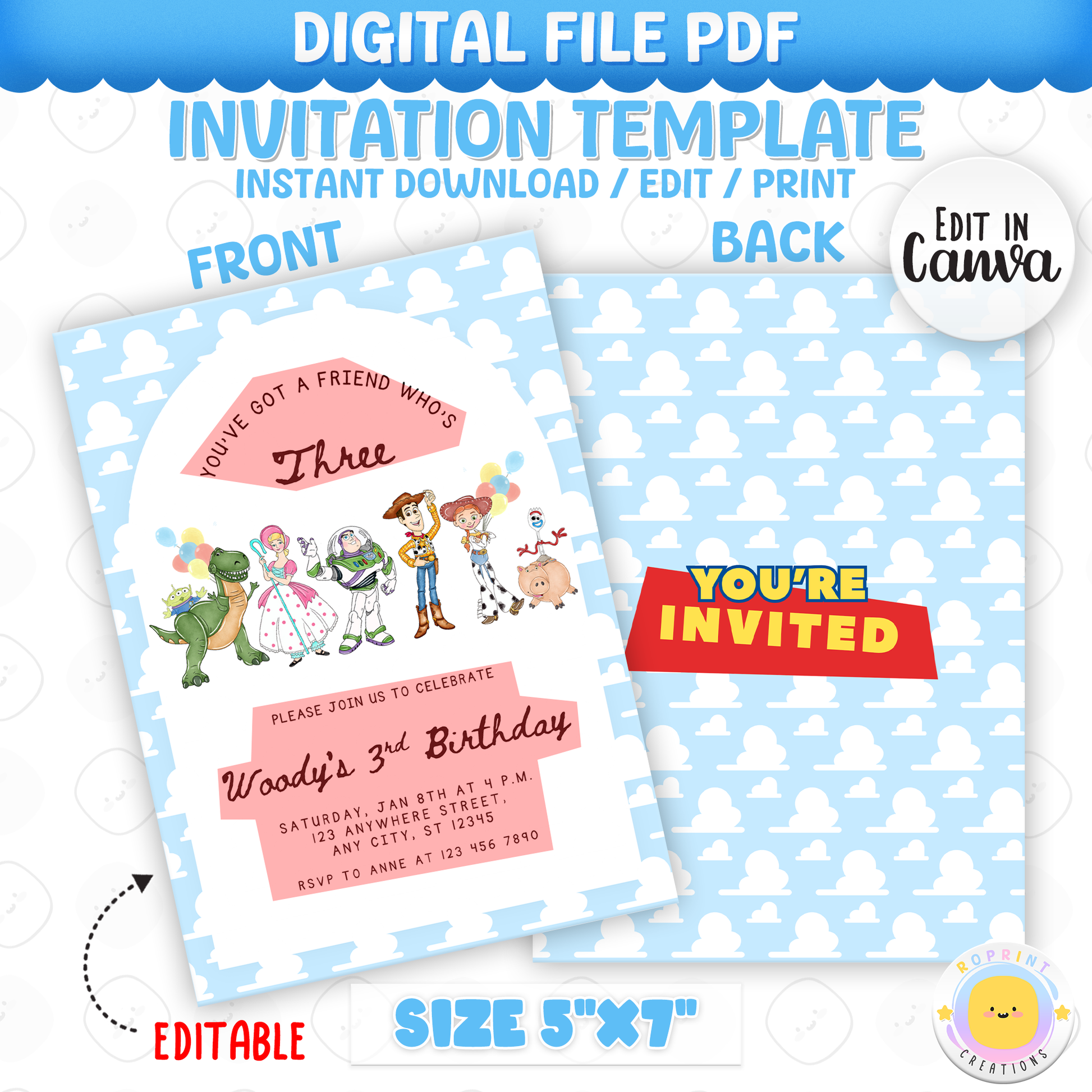 Celebrate your little one turning three with this adorable You’ve Got a Friend Who’s Three Invitation! Easily edit, download, print, or share digitally for a fun and stress-free party invite.