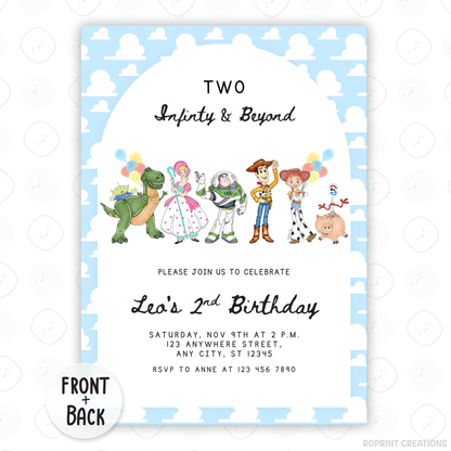 Celebrate your little one’s 2nd birthday with this adorable Two Infinity and Beyond Birthday Invitation! Easily edit, download, print, or share digitally for a fun and stress-free party invite.