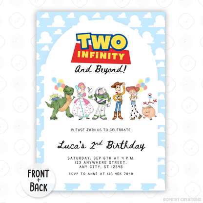 Celebrate your little one’s 2nd birthday with this adorable Two Infinity and Beyond Birthday Invitation! Easily edit, download, print, or share digitally for a fun and stress-free party invite.