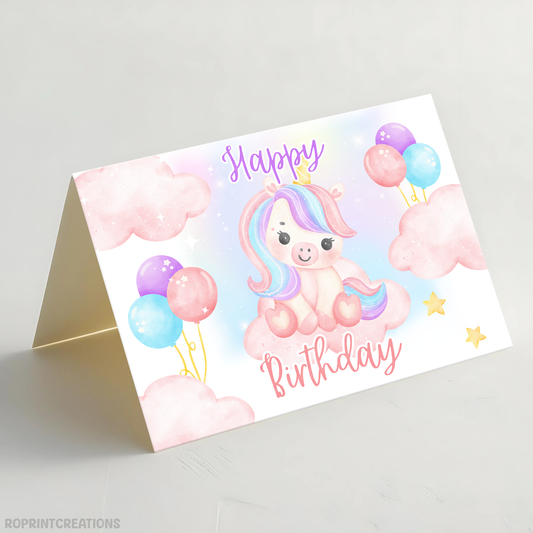 Add a touch of magic to their special day with this cute unicorn birthday card! Simply download, print, trim, and fold to create a 7x5 greeting card. Instant Download.