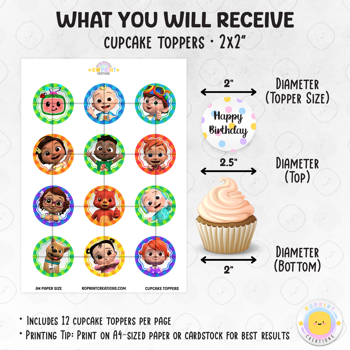 Cocomelon Cupcake Toppers - Cocomelon Birthday Cupcake Toppers