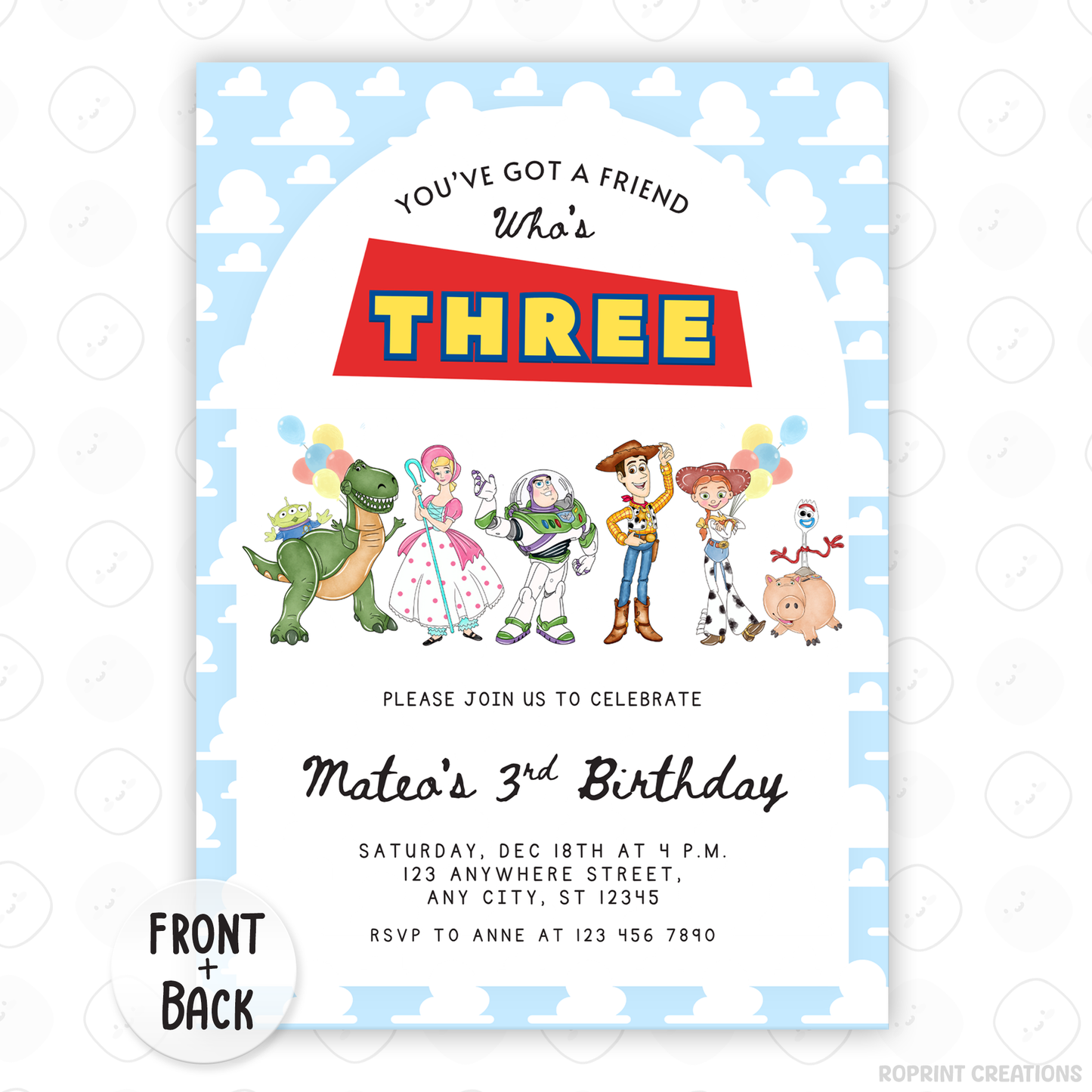 Celebrate your little one turning three with this adorable You’ve Got a Friend Who’s Three Invitation! Easily edit, download, print, or share digitally for a fun and stress-free party invite.
