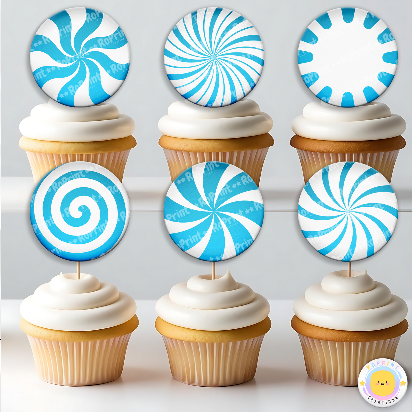 Peppermint Candy Cupcake Toppers, Festive Party Favor - Printable