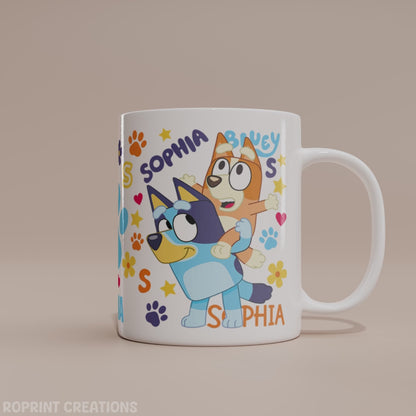 Make every sip extra special with our Personalized Bluey Name Mug!&nbsp;This custom Blue dog coffee mug features a fun design inspired by the characters kids love. Perfect for toddlers, children, or Bluey fans of any age. Add your child’s name for a one-of-a-kind gift they’ll adore!
